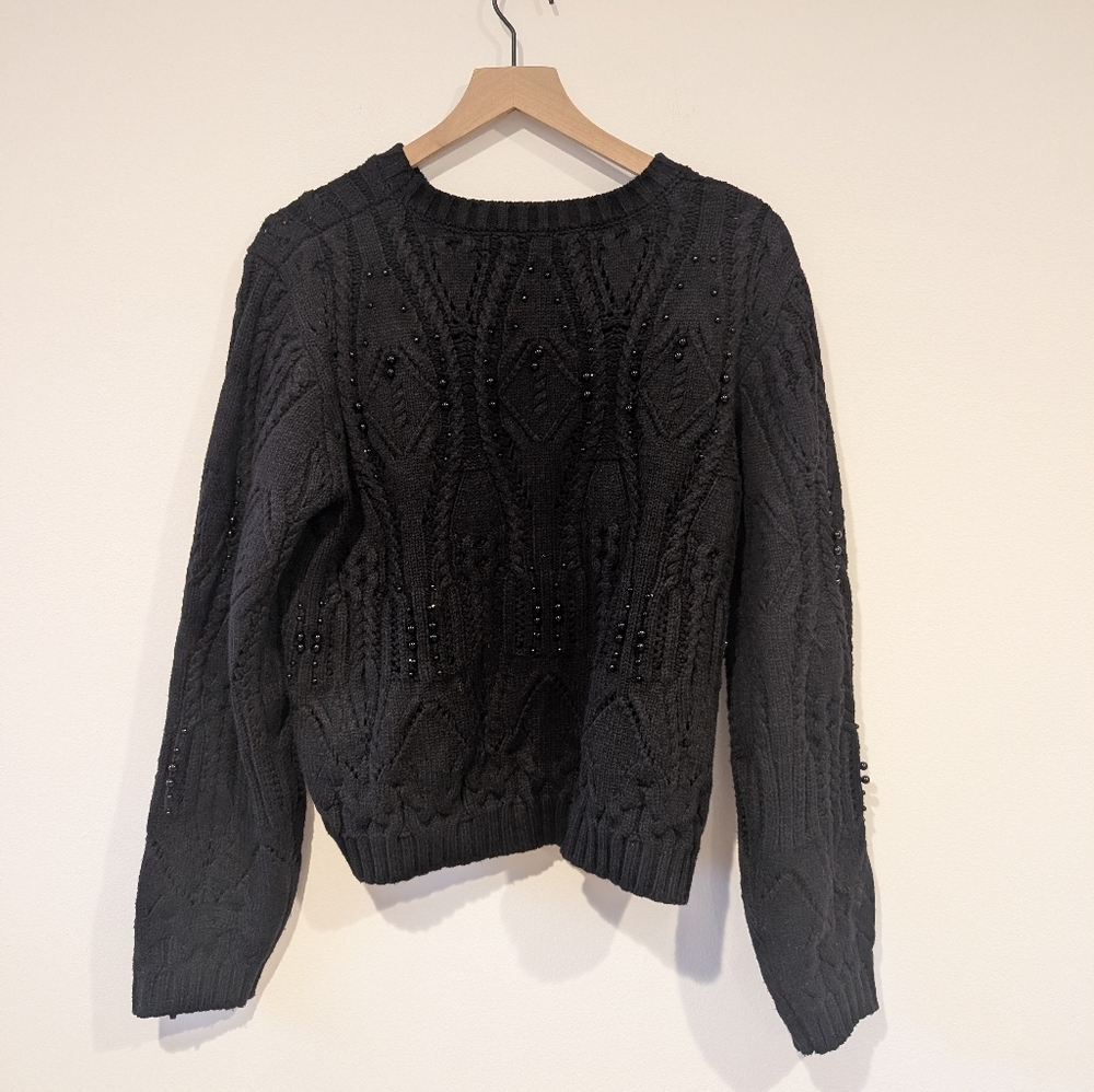 Lysse | Eliza Cozy Embellished Cable Sweater | Black | Large